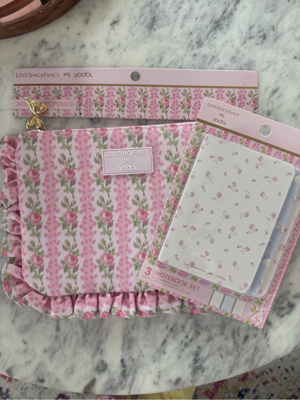 LoveShackFancy Pink Floral Pattern Pouch Notebooks Set yoobi